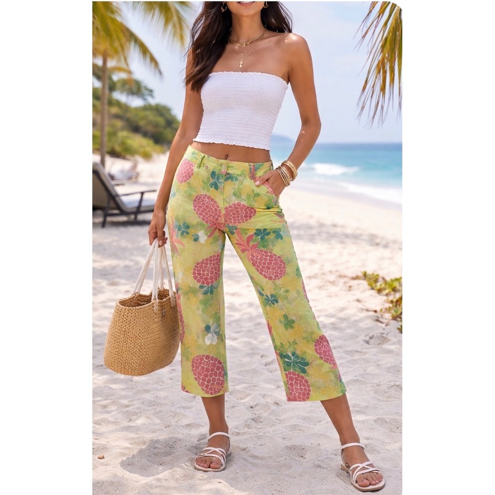Lilly Pulitzer Capri Pants Beachy Tropical Pineapple Beach Resort Preppy sz 8